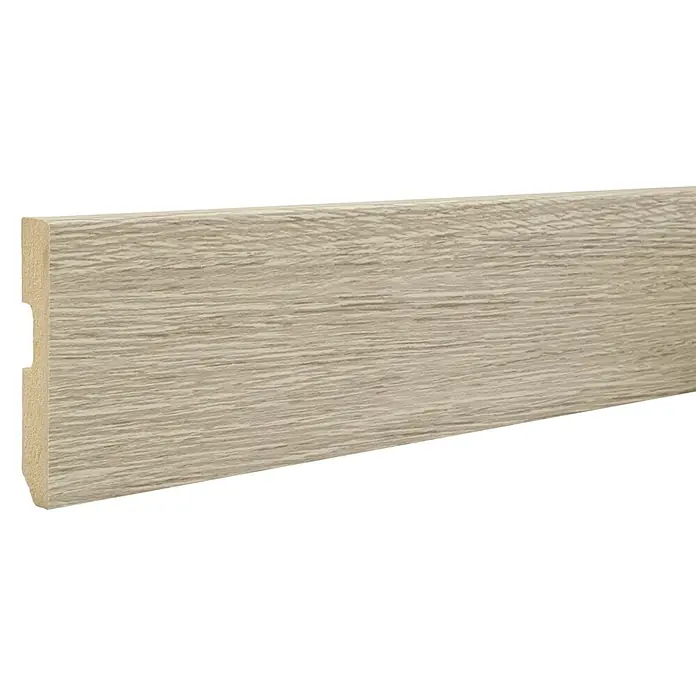 LOGOCLIC Rodapié Roble Aral - 220 cm x 15 mm x 80 mm, MDF - Zócalo de madera clara con una veta fina, ideal como revestimiento de pared elegante y práctico para cualquier habitación.