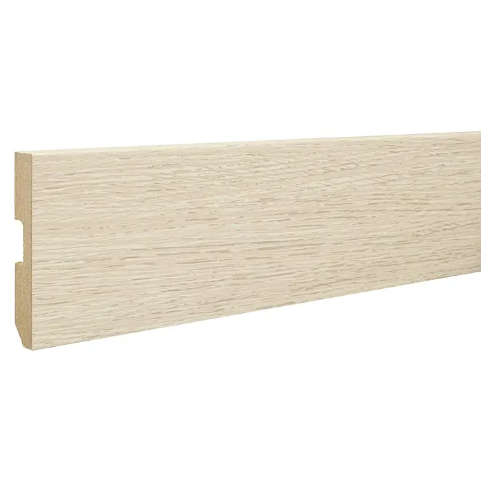 LOGOCLIC Rodapié Roble Alcázar - 220 cm x 15 mm x 80 mm, MDF - Rodapié de color claro con una ranura sencilla para el montaje en la pared, perfecto para interiores modernos y acabados de suelo.