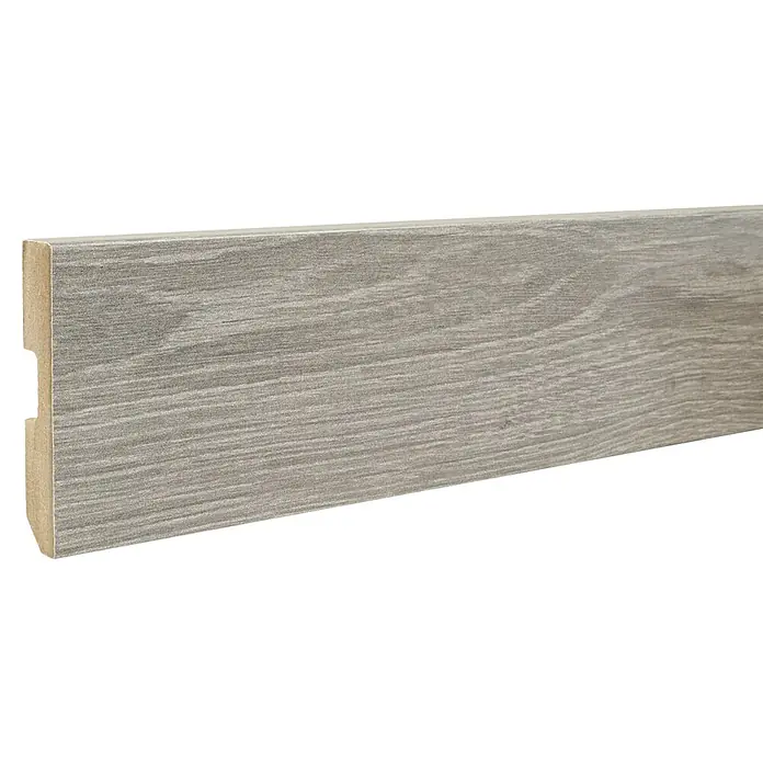 LOGOCLIC Rodapié Roble New York - 220 cm x 15 mm x 80 mm, MDF - Rodapié claro y resistente con una fina estructura de madera para una transición limpia. Ideal para espacios modernos y fácil instalación.