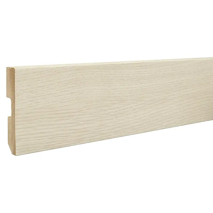 LOGOCLIC Rodapié Roble Europe - 220 cm x 15 mm x 80 mm, MDF - Rodapié de madera clara con un diseño sencillo. Ideal para cubrir transiciones entre la pared y el revestimiento del suelo y proteger.