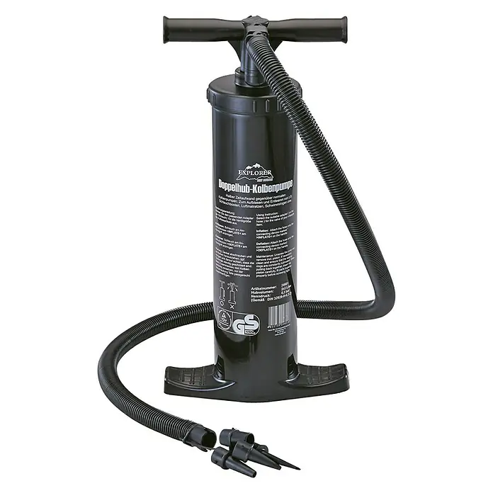 Doppelhub-Kolben-Pumpe - 4.000 cm³ - Schwarze Doppelhub-Kolbenpumpe Explorer, ideal zum Aufpumpen von Schlauchbooten, Luftmatratzen und Schwimmringen.
