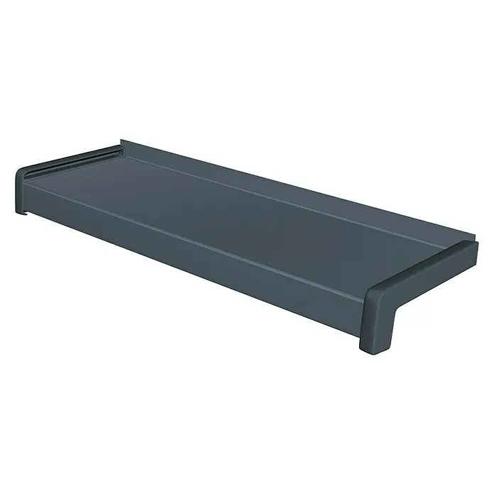 Sarei Seitenteil - PVC, Anthrazit, 110 x 30 x 40 mm, 2 Stk. - Abbildung einer grauen Fensterbank aus Kunststoff, die sich für den Einbau in ein Haus eignet und Schutz vor Witterungseinflüssen bietet.