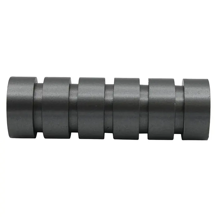 Endstück Rill-Cube - Anthrazit, Durchmesser: 2 cm - Detaillierte Aufnahme eines Nockenwellenlagers. Das robuste Teil zeichnet sich durch seine präzise gefertigten Walzen und die glatte, dunkle Oberfläche aus.