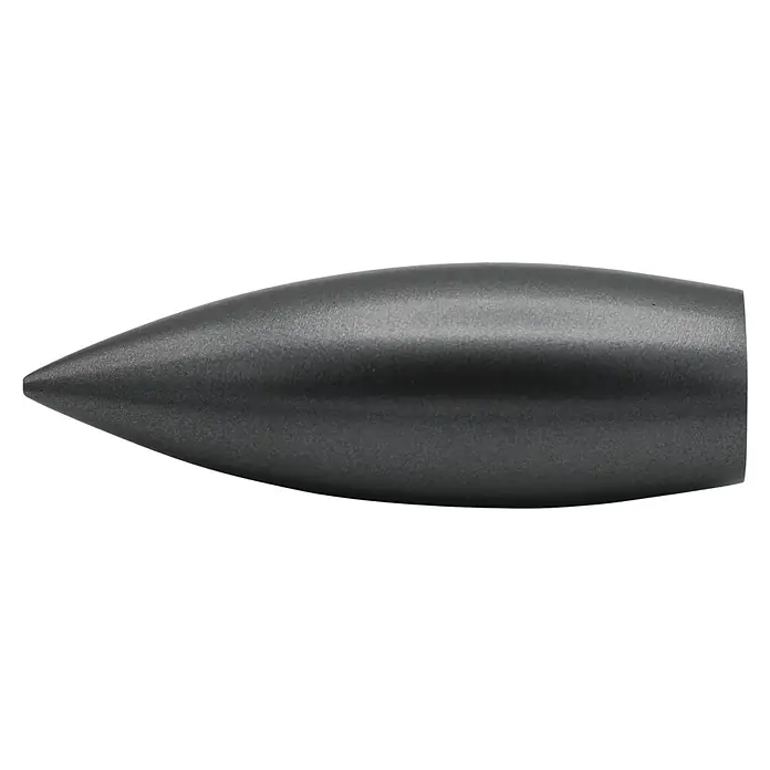 Endstück Cardo - Anthrazit, Durchmesser: 2 cm - Nahaufnahme einer metallischen Geschossspitze, die durch ihre glatte Oberfläche und aerodynamische Form besticht.