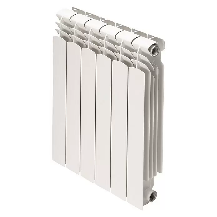 Cointra Radiador de agua Orion HP - 6 elementos, 600 W, An x Al: 48 x 58,15 cm - Radiador blanco por secciones, probablemente de aluminio, con múltiples aletas y puertos de conexión.