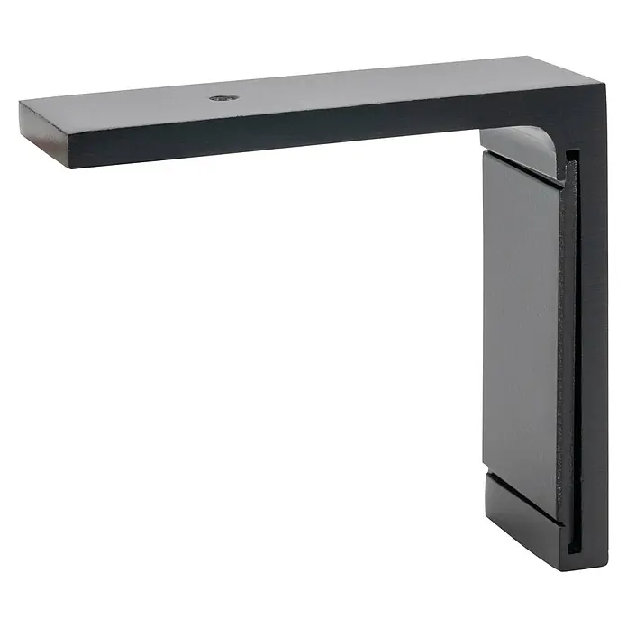Expo Ambiente Wandträger Smart - Schwarz, Länge: 6,5 cm - Nahaufnahme einer schwarzen Regalhalterung, die ein modernes, minimalistisches Design und solide Konstruktion zeigt. Ideal zur Wandmontage.