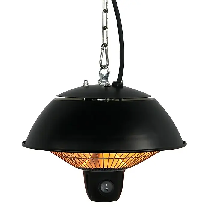 Voltomat HEATING Halogen-Heizstrahler - 25,2 x 25,2 x 21,2 cm, 600 W, Schwarz - Abgehängter Heizstrahler mit Lamellenstruktur für Wärme im Außenbereich, ideal für gemütliche Abende im Garten.
