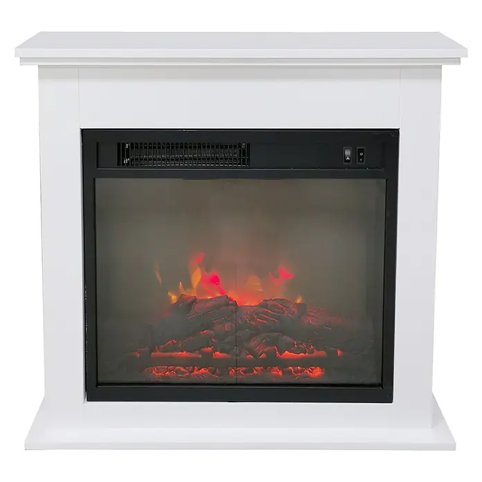 Chimenea eléctrica Mini - 1.500 W, Blanco, 20 x 70 x 70 cm - Primer plano de una chimenea eléctrica con marco blanco y llamas simuladas, que aporta calidez y ambiente a cualquier habitación.