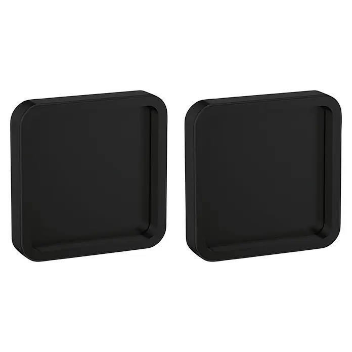 Diamond Doors Griffmuschel Flex Quattro - Schwarz, 58 x 58 mm - Zwei schwarze, quadratische Tabletts mit abgerundeten Ecken auf dunklem Hintergrund, ideal für Servierzwecke oder als dekorative Elemente im Haus.