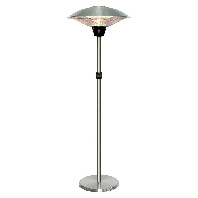 Voltomat HEATING Halogen-Heizstrahler - 46 x 46 x 205 cm, 2.100 W, Silber - Freistehender Heizstrahler mit Lampenschirm und Metallsäule. Ideal für den Außenbereich, spendet der Heizstrahler Wärme an kühlen Abenden.