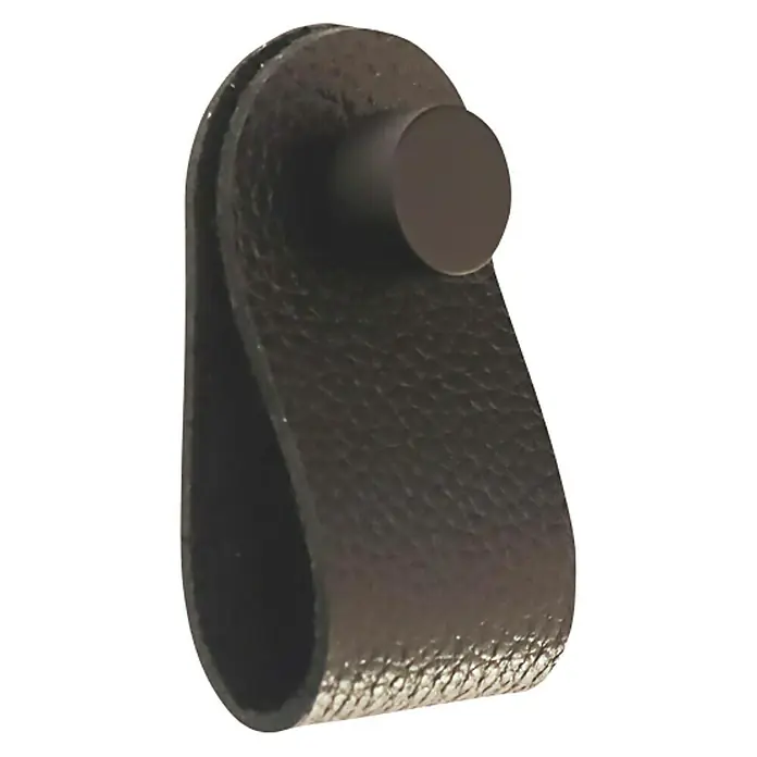 Möbelgriff - 4 Stk., Typ Möbelgriff: Knopf, Leder, Schwarz, Breite: 30 mm - Nahaufnahme eines stilvollen, lederbezogenen Schubladengriffs mit zylindrischem Beschlag, ideal für moderne Möbeldesigns.
