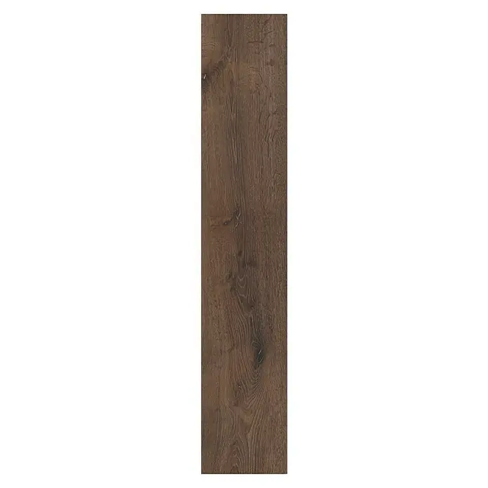 Vinylboden Strong SPC Structure - Mississippi, Landhausdiele, 1.220 x 228 x 3,8 mm - Detailaufnahme eines Holzpaneels mit Maserung und Astlöchern in Braun. Ideal für rustikale Interieurs und als Wandverkleidung.
