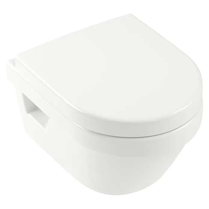 Villeroy & Boch Architectura Wand-WC-Set Compact - Spülrandlos, Mit schmutzabweisender Glasur, Spülform: Tief, WC Abgang: Waagerecht, Weiß - Hänge-WC in Weiß mit geschlossenem Deckel für Badezimmer oder Gästetoilette.