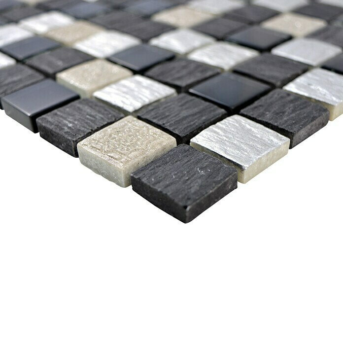 Mosaikfliese Quadrat Crystal Mix XCM HQ28 (30 x 30 cm, Grau/Schwarz, Matt)