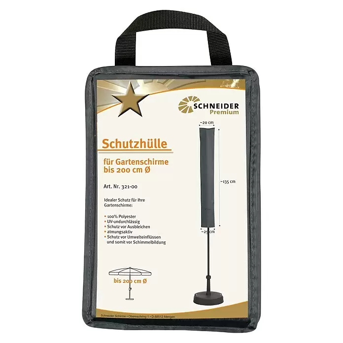 Schneider Schirm-Schutzhülle - Kunststoff, Passend für: Sonnenschirme bis 200 cm Ø und 225 x 120 cm - Dunkelgraue 100% Polyester Schutzhülle für Gartenschirme bis 200 cm Durchmesser.