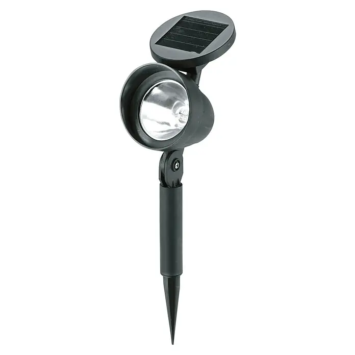 BAUHAUS Solar-Spot 2 - 0,18 W, Schwarz, IP44, 4 lm - Diese Solarleuchte für den Außenbereich bietet einen Erdspieß und einen verstellbaren Scheinwerfer, um Ihren Garten zu beleuchten.