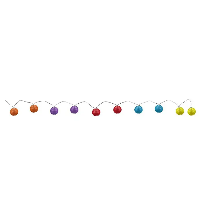 BAUHAUS Solar-Lichterkette Minilampions - Länge: 3,8 m, LED, Bunt - Reihe von bunten Lichterketten mit Kugeln in verschiedenen Farben, die auf einem schwarzen Hintergrund angeordnet sind.