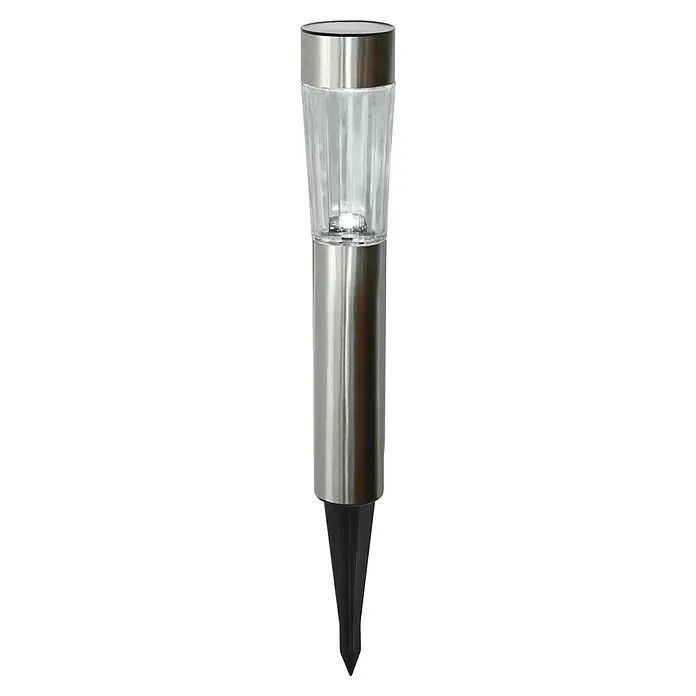 BAUHAUS Solar-Erdspieß Big Glas - 0,12 W, Transparent, Nickel, IP44, 6 lm - Silberne Solarleuchte mit transparentem Glas und einem schwarzen Erdspieß für den Garten, ideal zur Beleuchtung von Wegen und Beeten.