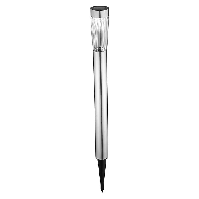 BAUHAUS Solar-Erdspieß Grand Glas - 0,12 W, Transparent, Nickel, IP44, 6 lm - Elegante Solarleuchte aus Edelstahl. Ideal für Gartenwege und Terrassen, bietet stilvolle Beleuchtung mit Solarenergie.
