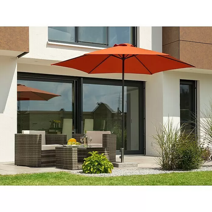 Schneider Sunny Marktschirm rund Bergamo - Terracotta, Durchmesser Bespannung: 300 cm - Stimmungsaufnahme