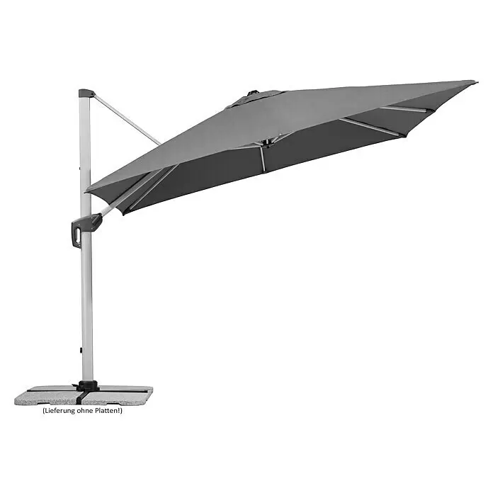 Schneider Premium Ampelschirm Monaco - Granitgrau, Bespannungsmaß (L x B): 300 x 300 cm - Grauer Freiarmschirm mit silbergrauem Aluminiumgestell und Kreuzfuß für den Außenbereich.