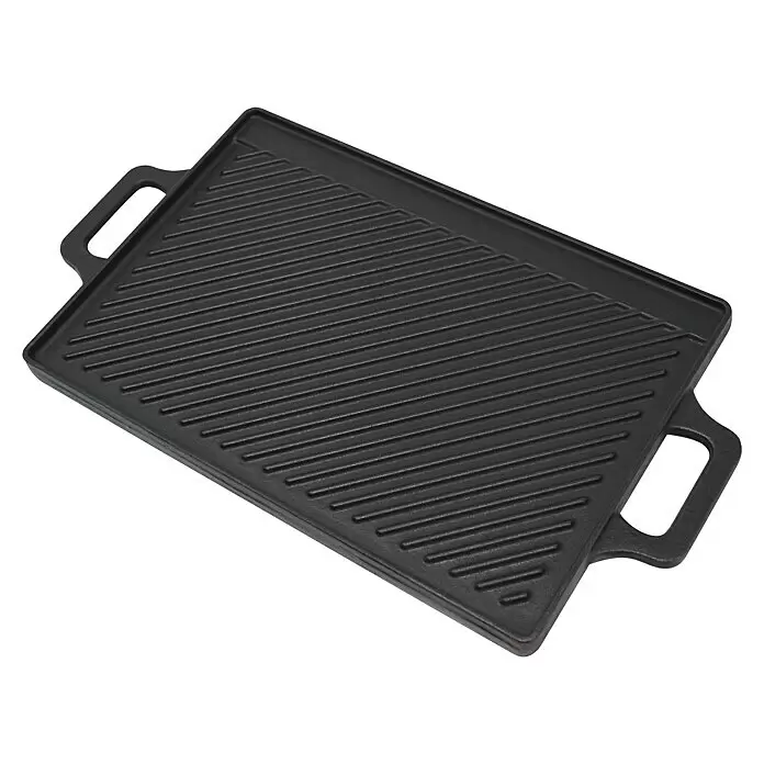 Tepro Grillplatte Universal - L x B x H: 36 x 30 x 1,5 cm - Schwarze gusseiserne rechteckige Grillplatte mit geriffelter Oberfläche und Griffen.