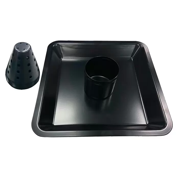 Tepro Hähnchen-Bräter - Metall, L x B x H: 26,8 x 26,8 x 13,5 cm - Schwarzes Antihaft-Hähnchenbräter-Set mit quadratischer Form, Zylinder und perforiertem Kegel.