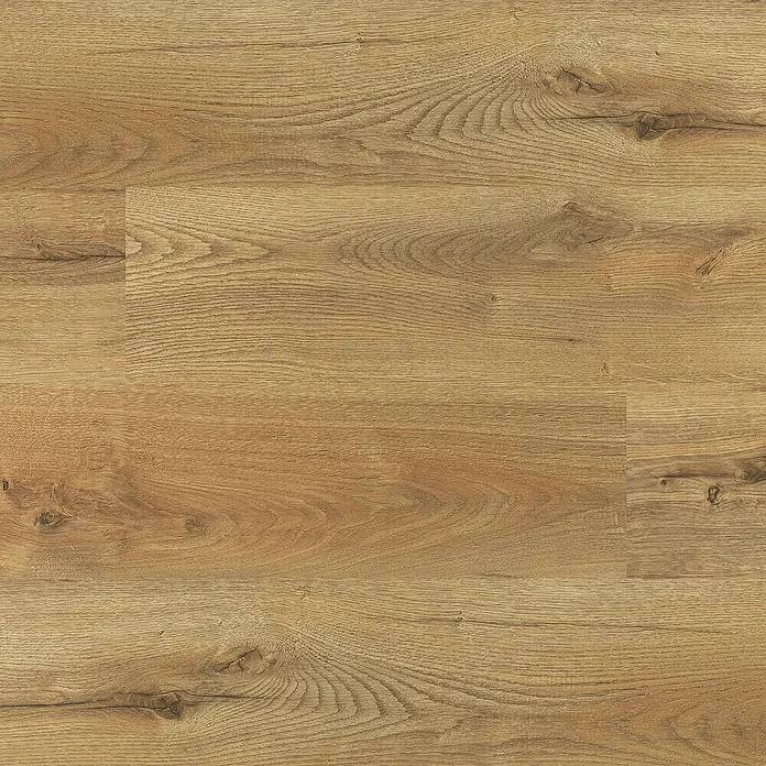 LOGOCLIC Laminado Roble Vulcan - 1.380 x 193 x 8 mm, Roble Vulcan, AC4 - Primer plano de un suelo laminado en tonos cálidos de madera, destacando la veta natural de la madera y las variaciones de color.