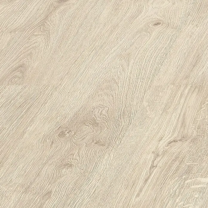LOGOCLIC Laminado Roble Alcázar - 1.380 x 193 x 10 mm, Roble, AC5 - Superficie de suelo de madera clara con grano fino y nudos naturales, ideal para espacios modernos.