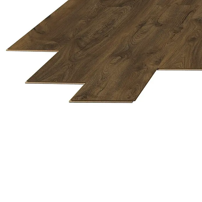 LOGOCLIC Laminado Roble Florencia - 1.380 x 193 x 10 mm, Roble, AC5 - Elegante suelo laminado con aspecto de madera oscura, cautivador con una veta natural y una elaboración de alta calidad.