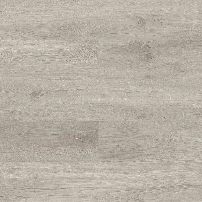 LOGOCLIC Laminado Roble Lunar - 1.380 x 193 x 8 mm, AC4 - Diseño de suelo de madera clara y natural, ideal para interiores modernos con su veta tranquila y paleta de colores neutros.