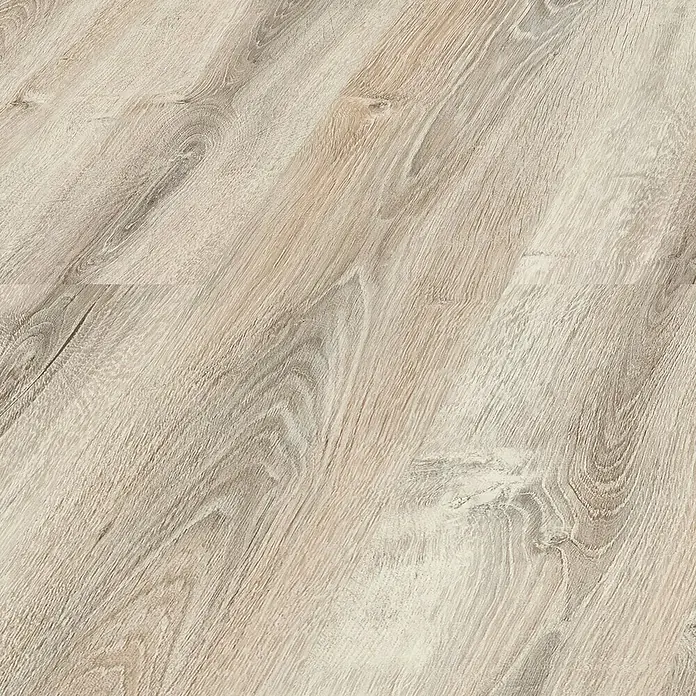 LOGOCLIC Laminado Roble Glasgow - 1.380 x 193 x 8 mm, AC4 - Primer plano de suelo laminado claro con grano y textura de madera natural. Ideal para interiores modernos.