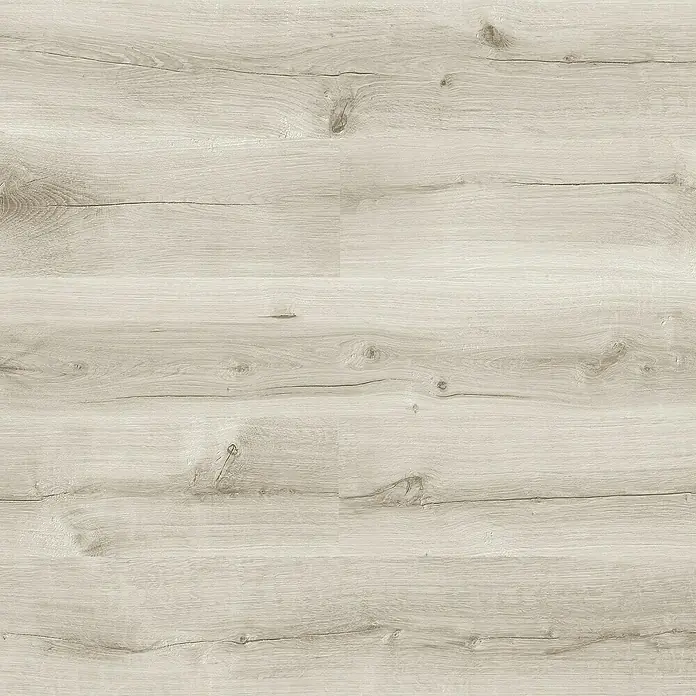 LOGOCLIC Laminado Roble Madox - 1.380 x 193 x 8 mm, AC4 - Textura de suelo de madera clara con vetas y nudos de madera natural. Una opción de suelo rústica y elegante para salones.