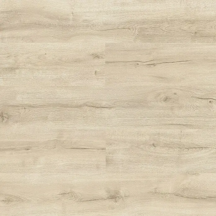 LOGOCLIC Laminado Roble Europe - 1.380 x 193 x 8 mm, Roble, AC5 - Primer plano de un suelo laminado claro con textura de madera, ideal para interiores modernos.