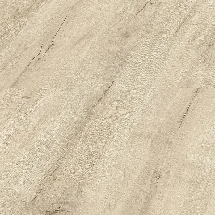LOGOCLIC Laminado Roble Europe - 1.380 x 193 x 8 mm, Roble, AC5 - Patrón de suelo de madera clara con nudos y vetas. Ideal para interiores modernos y rústicos, con un aspecto natural.