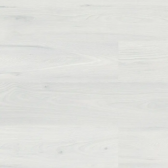 LOGOCLIC Laminado Roble Bruma - 1.380 x 193 x 10 mm, AC5 - Suelo laminado blanco brillante con sutiles vetas de madera, perfecto para un ambiente de habitación moderno y aireado. La superficie detallada crea un aspecto atractivo.