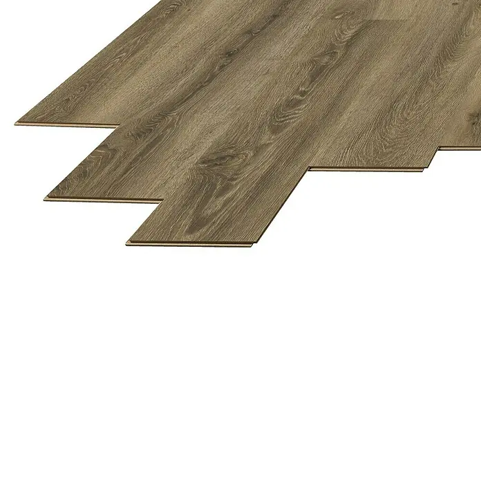 LOGOCLIC Laminado Roble Alter - 1.380 x 193 x 8 mm, Roble, AC4 - La imagen muestra un patrón de suelo laminado clic con efecto de madera. Los paneles son de color marrón claro con una textura de grano de madera visible.