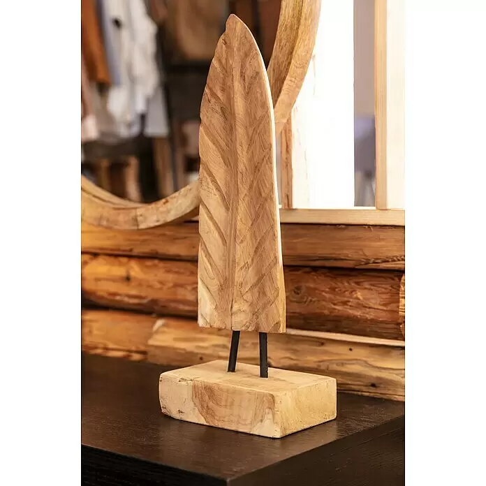 Dekofigur Blatt Teakholz - L x B x H: 12 x 18 x 48 cm, Natur, Holz - Stimmungsaufnahme