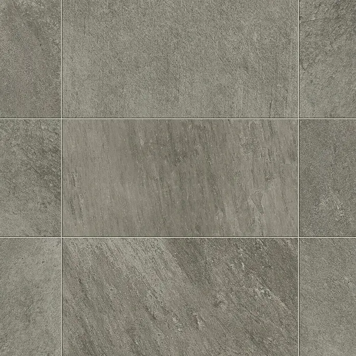 Atlas Concorde Solution Regent Feinsteinzeugfliese Grey - 30 x 60 cm, Grau, Matt - Detailaufnahme von grau melierten Bodenfliesen mit feinen Linien, die ein modernes und elegantes Design präsentieren.