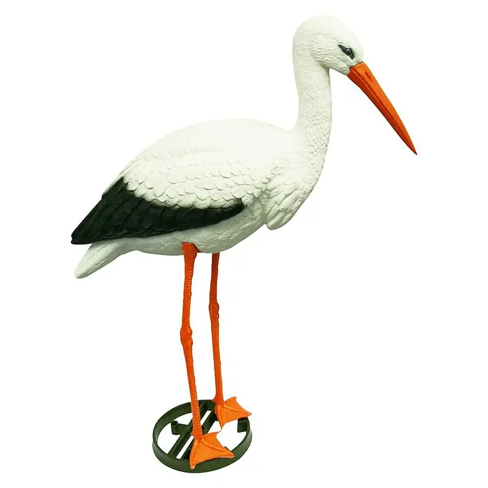 Ubbink Dekofigur Storch - 26 x 66 x 87 cm, Kunststoff - Detailaufnahme eines weißen Storchs als Gartendekoration mit orangenen Beinen und Schnabel.