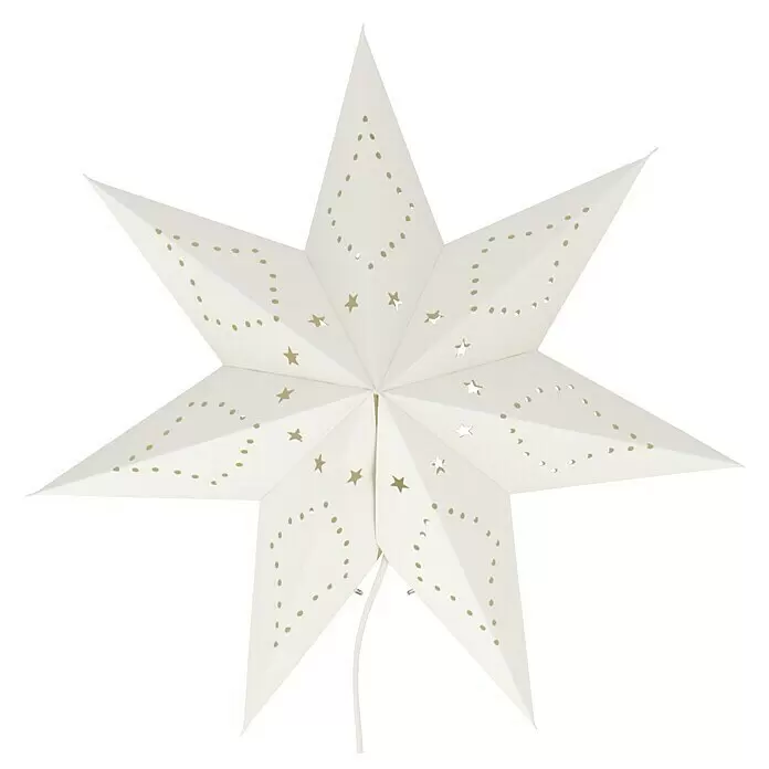 Markslöjd LED-Stern Saturnus - 45 cm, Weiß, IP20, Netzbetrieben - Weiße Papierstern-Laterne mit Lochmuster und Stromkabel zur Beleuchtung.