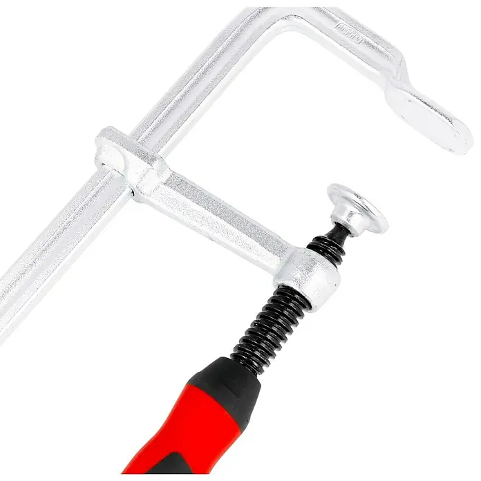 Bessey Schraubzwinge G20B6 - Spannweite: 200 mm, Spannkraft: 5.500 N, Ausladung: 60 mm - Eine F-Zwinge mit einem roten und schwarzen Griff zum Befestigen von Werkstücken bei Holzbearbeitungs- und Metallprojekten.