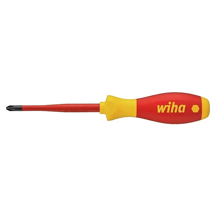 Wiha Elektriker-Schraubendreher SlimFix VDE - PZ 2, Klingenlänge: 100 mm - Rot-gelber isolierter Kreuzschlitzschraubendreher, zertifiziert für elektrische Sicherheit.
