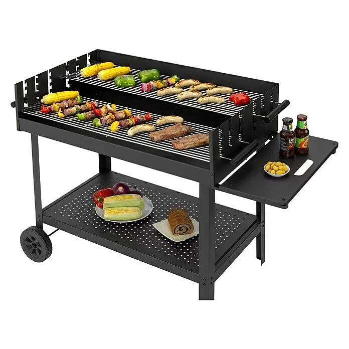 Tepro Holzkohlegrill Atlanta - Grillfläche (B x T): 98 x 56 cm, Schwarz - Diagonale Ansicht