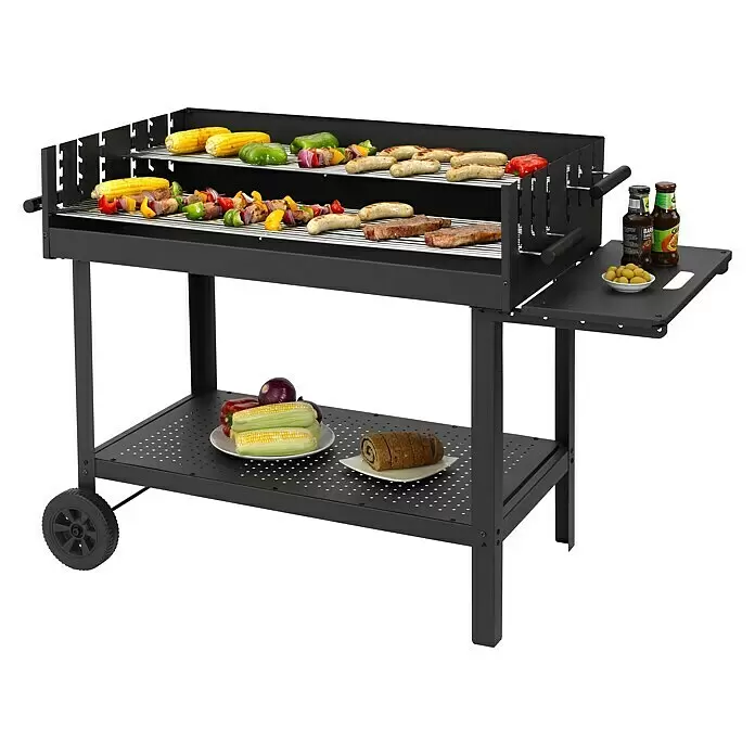 Tepro Holzkohlegrill Atlanta - Grillfläche (B x T): 98 x 56 cm, Schwarz - Diagonale Ansicht