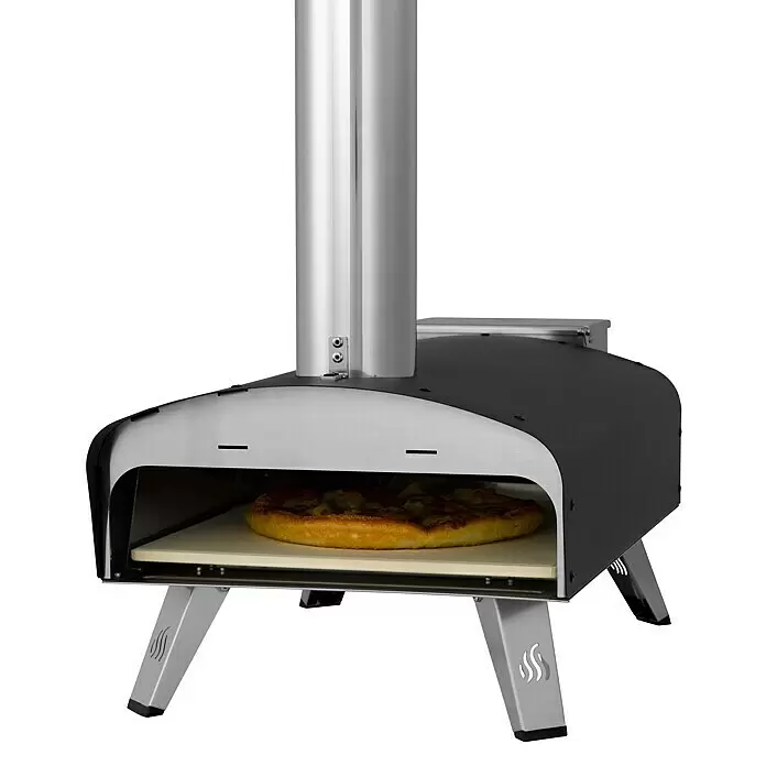 Tepro Pizzaofen Danbury - Grillfläche (B x T): 33 x 33 cm - Schwarzer und silberner Metall-Pizzaofen für draußen mit backender Pizza, hohem Schornstein und stabilen Beinen.