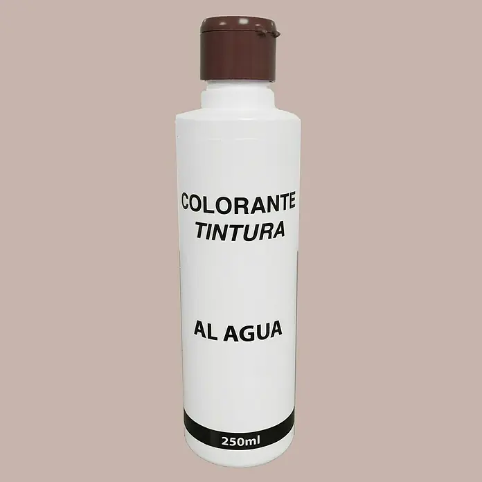 Colorante al agua - Pardo, 250 ml - Imagen de una botella de tinte al agua, con tapón marrón y la inscripción "COLORANTE TINTURA AL AGUA 250ml".