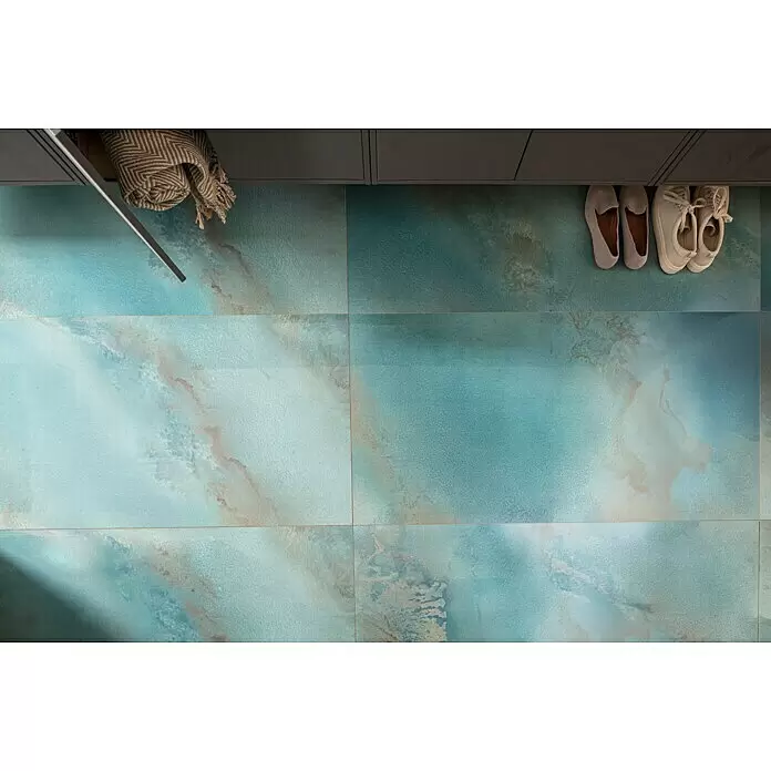 Feinsteinzeugfliese Hydra Aqua - 59,8 x 119,8 cm, Blau, Glänzend - Stimmungsaufnahme