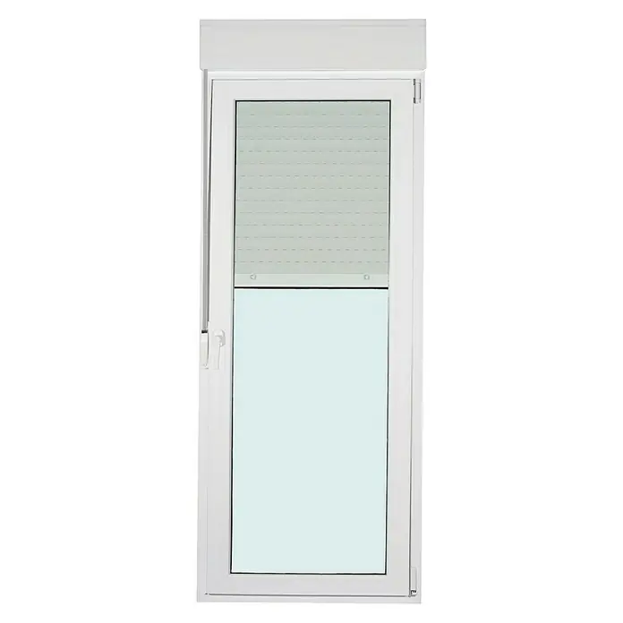 Solid Elements Balconera de PVC practicable - 90 x 218 cm, Derecha, Blanco, Con persiana - Ventana blanca con persiana enrollable, para una buena regulación de la luz y protección adicional.