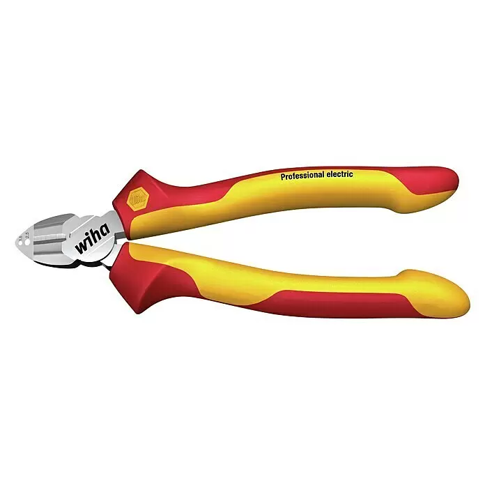 Wiha Professional electric Seitenschneider - Länge: 16,5 cm, Härte Schneide: 64 HRC - Wiha professioneller elektrischer Seitenschneider, rot-gelb isoliert mit silbernem Kopf.
